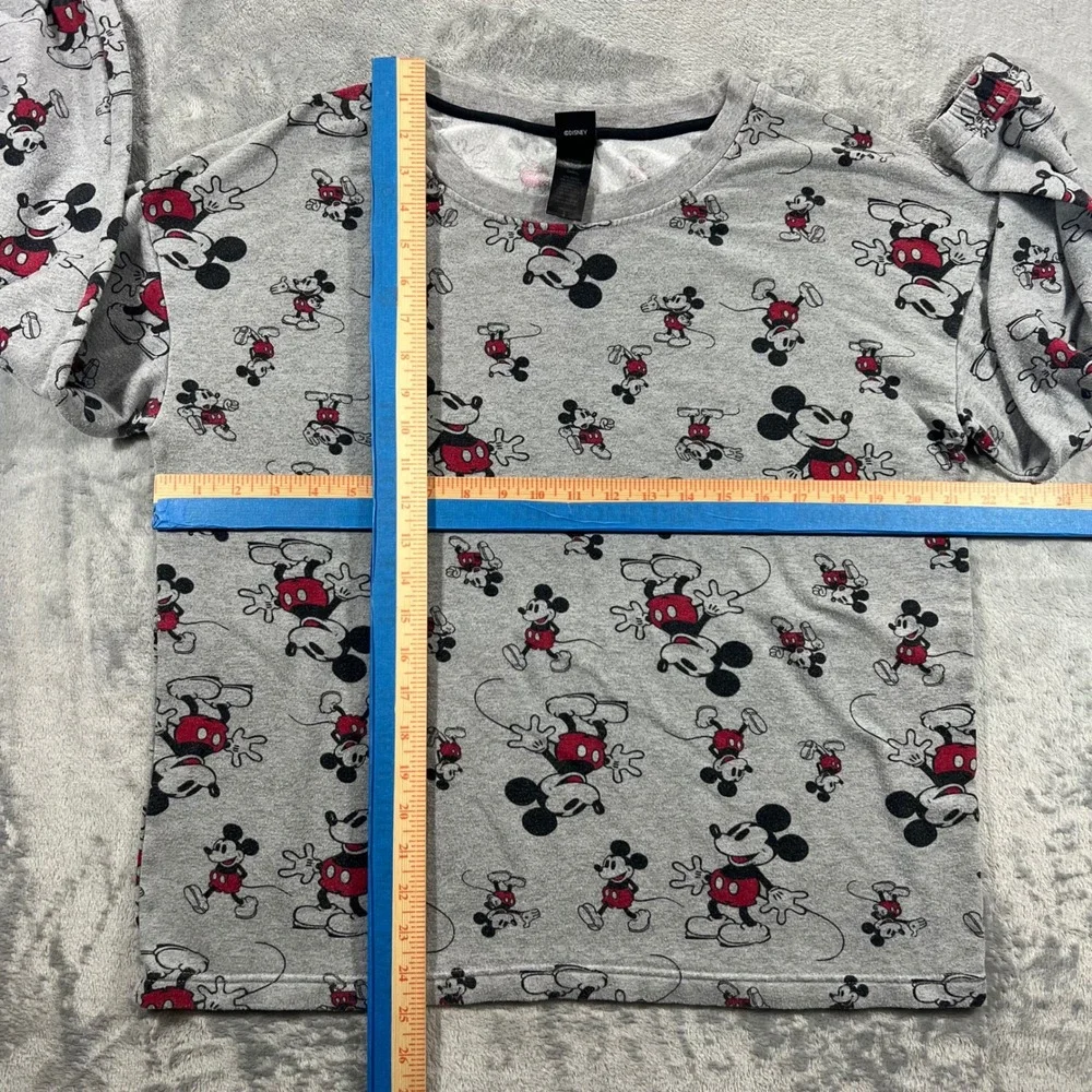 DISNEY Mickey Mouse Pajama Set Womens Small Gray All Over Print PJs Cozy - Picture 10 of 16